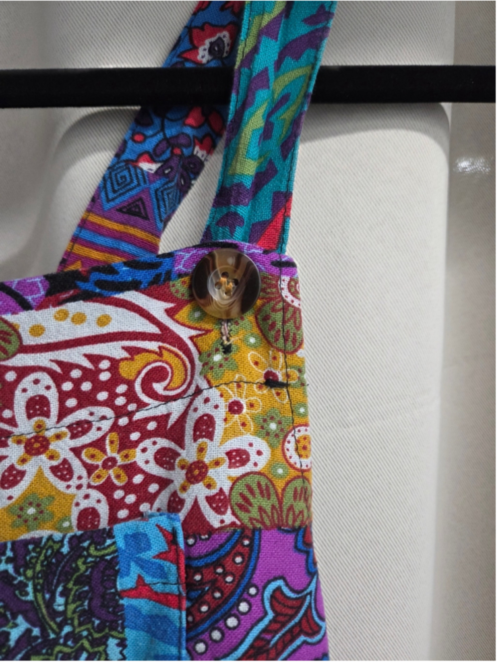 Colorful Patchwork Overalls Vibrant Blue Purple Boho Festival Hippie Size S - Picture 5 of 13
